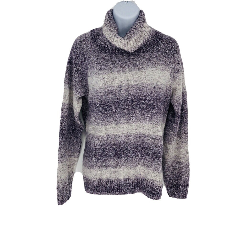 Columbia Women's Knit Turtleneck Sweater Purple Ombre Stripe Knit Size M Warm